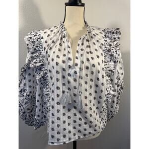 Ulla Johnson White Floral Ruffle Top Long Sleeve Boho Blouse Cottagecore 8